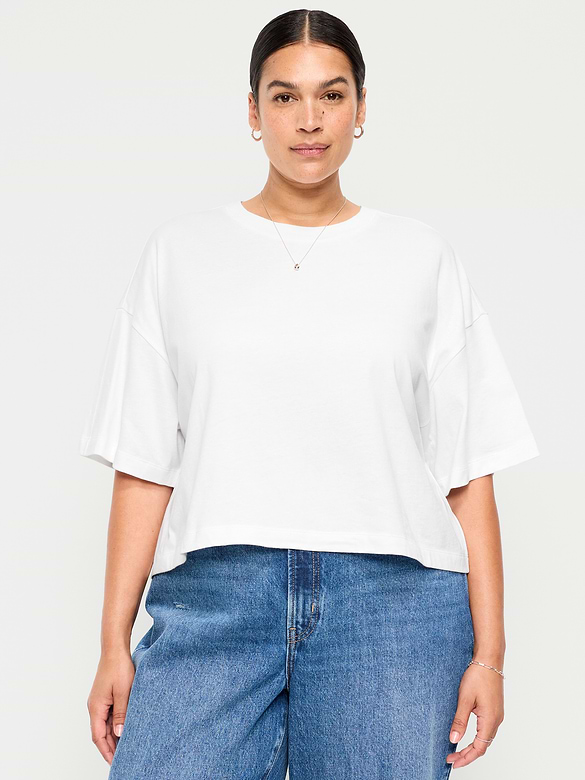 Vintage Crew-Neck Oversized Crop T-Shirt