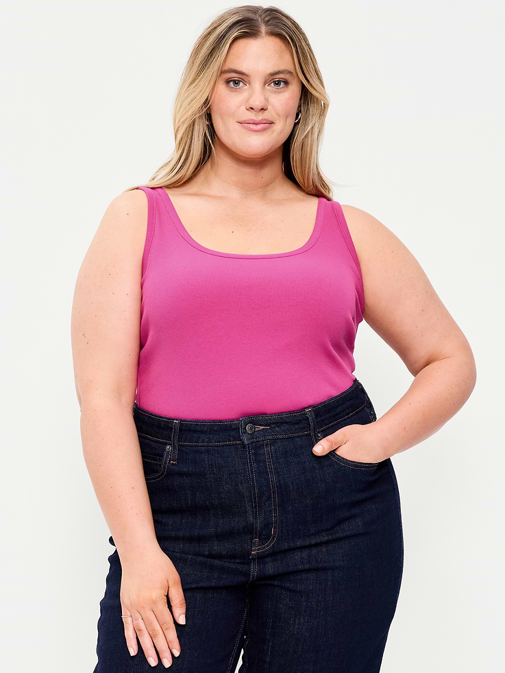 Image number 6 showing, First-Layer Ribbed Scoop-Neck Tank Top