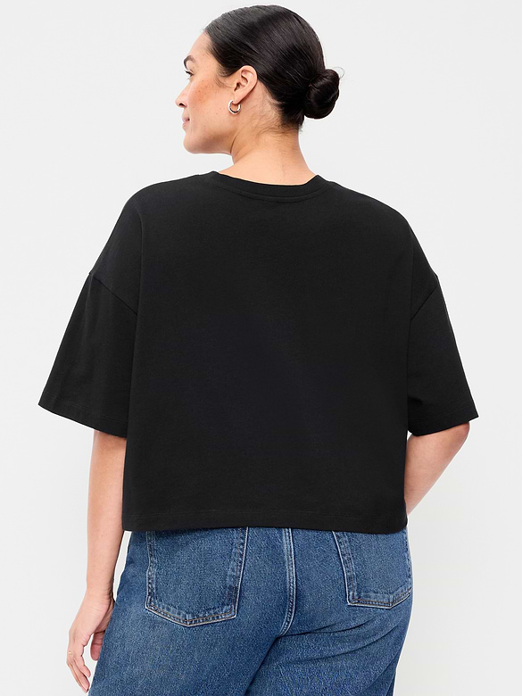 Vintage Crew-Neck Oversized Crop T-Shirt