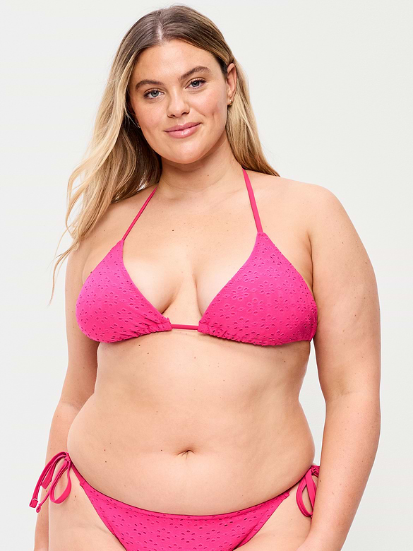 Eyelet Triangle String Bikini Swim Top