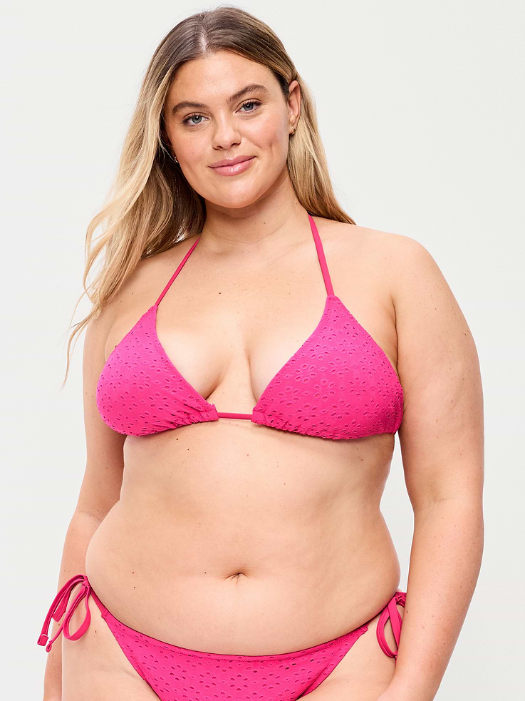 L'image numéro 7 présente Haut de bikini triangulaire noué en broderie anglaise