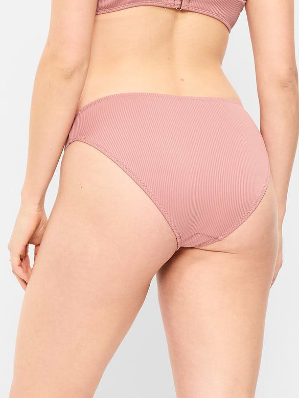 Ribbed Mid-Rise Bikini Swim Bottoms
