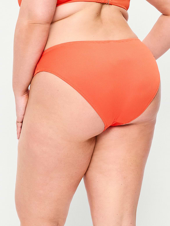 Ribbed Mid-Rise Bikini Swim Bottoms