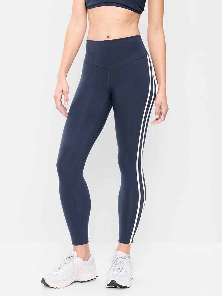 L'image numéro 1 présente Legging à rayures latérales en coton à taille haute longueur 7/8 PowerChill