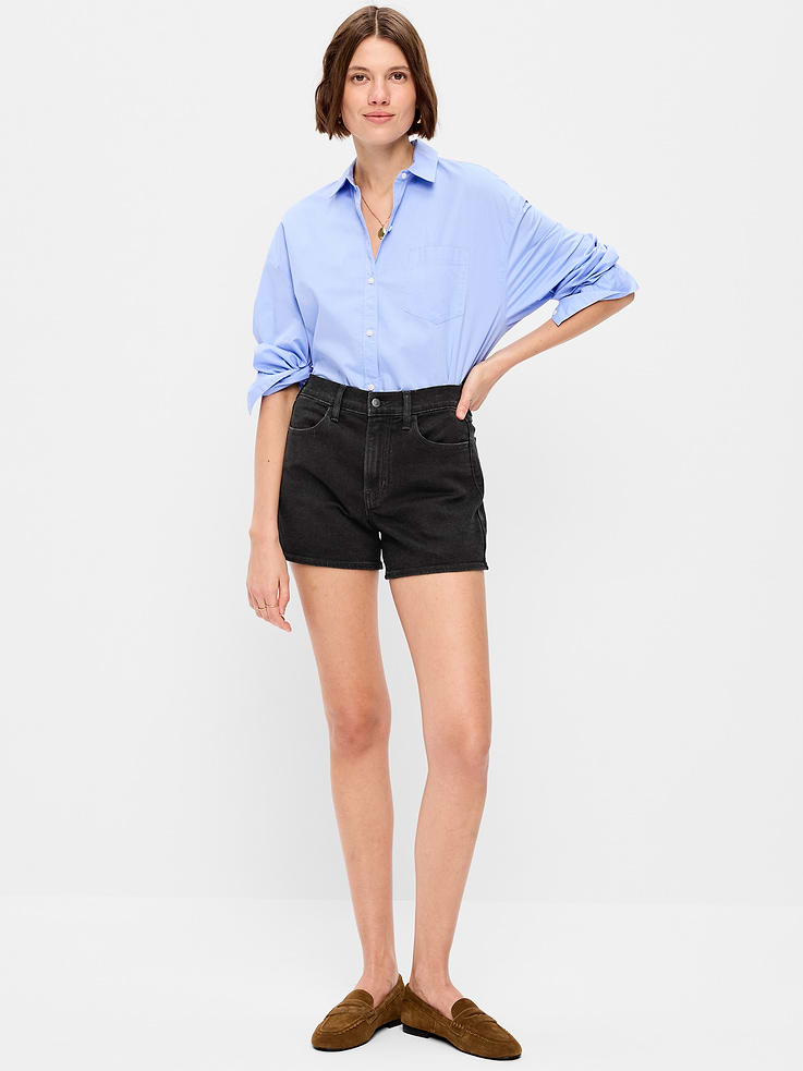 Image number 1 showing, High-Waisted Wow Jean Shorts -- 4-inch inseam