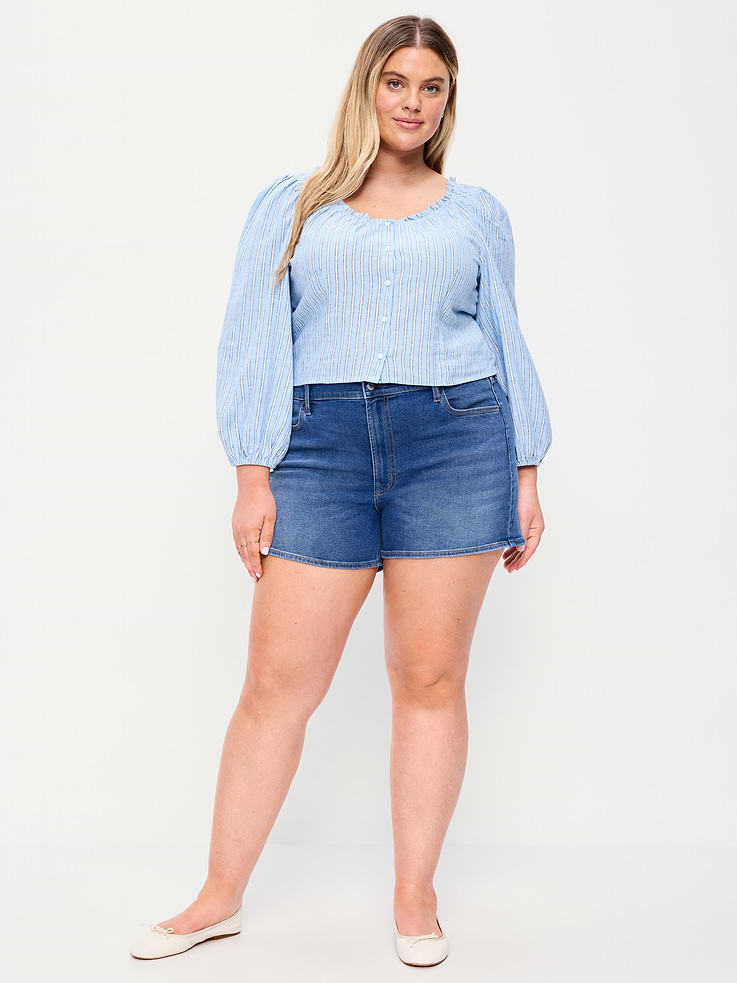 Image number 6 showing, High-Waisted Wow Jean Shorts -- 4-inch inseam