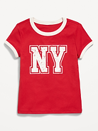 Image number 1 showing, Fitted Short-Sleeve Ribbed Graphic Ringer T-Shirt for Girls