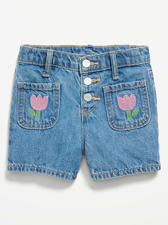 Short matelot en denim brodé à taille haute pour toute-petite