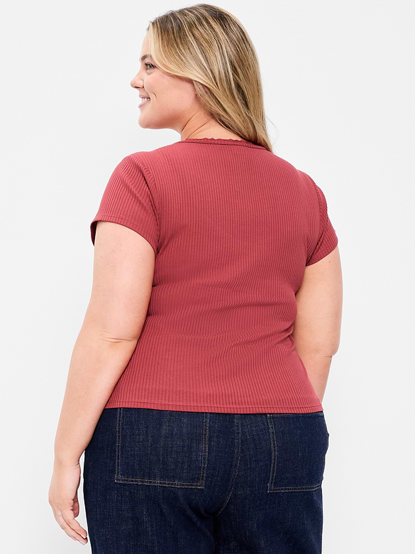 Lace-Trim Sweetheart-Neck Ribbed Top