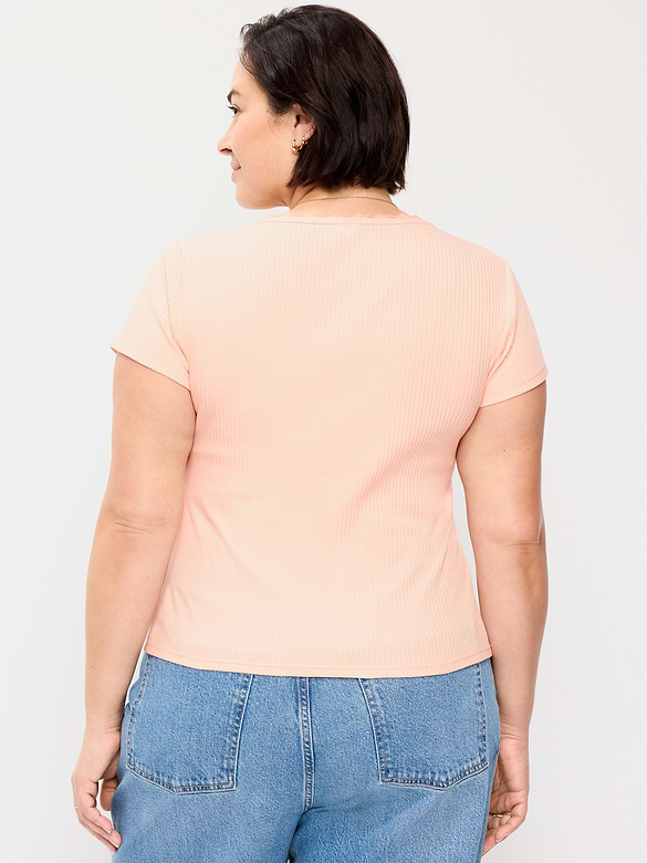 Lace-Trim Sweetheart-Neck Ribbed Top