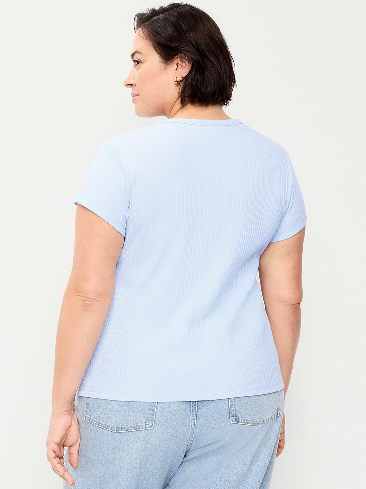 Image number 8 showing, Short-Sleeve Ribbed Button-Down Top