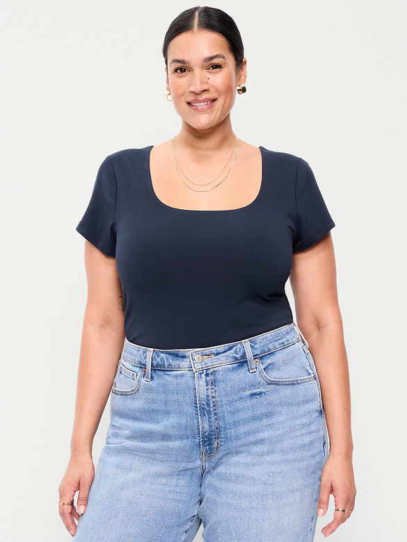 Hug Double-Layer Scoop-Neck Top