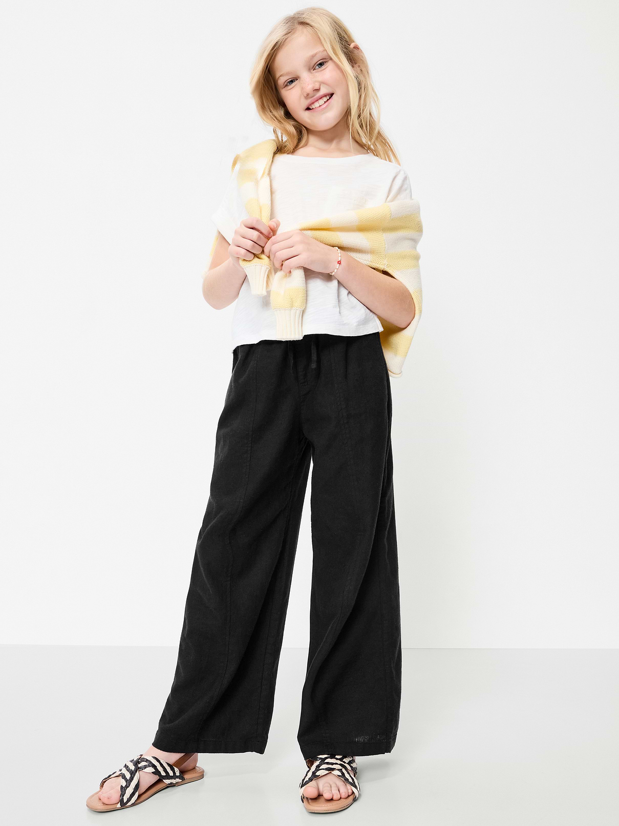Image 3 of 5, Pull-On Linen-Blend Pants for Girls