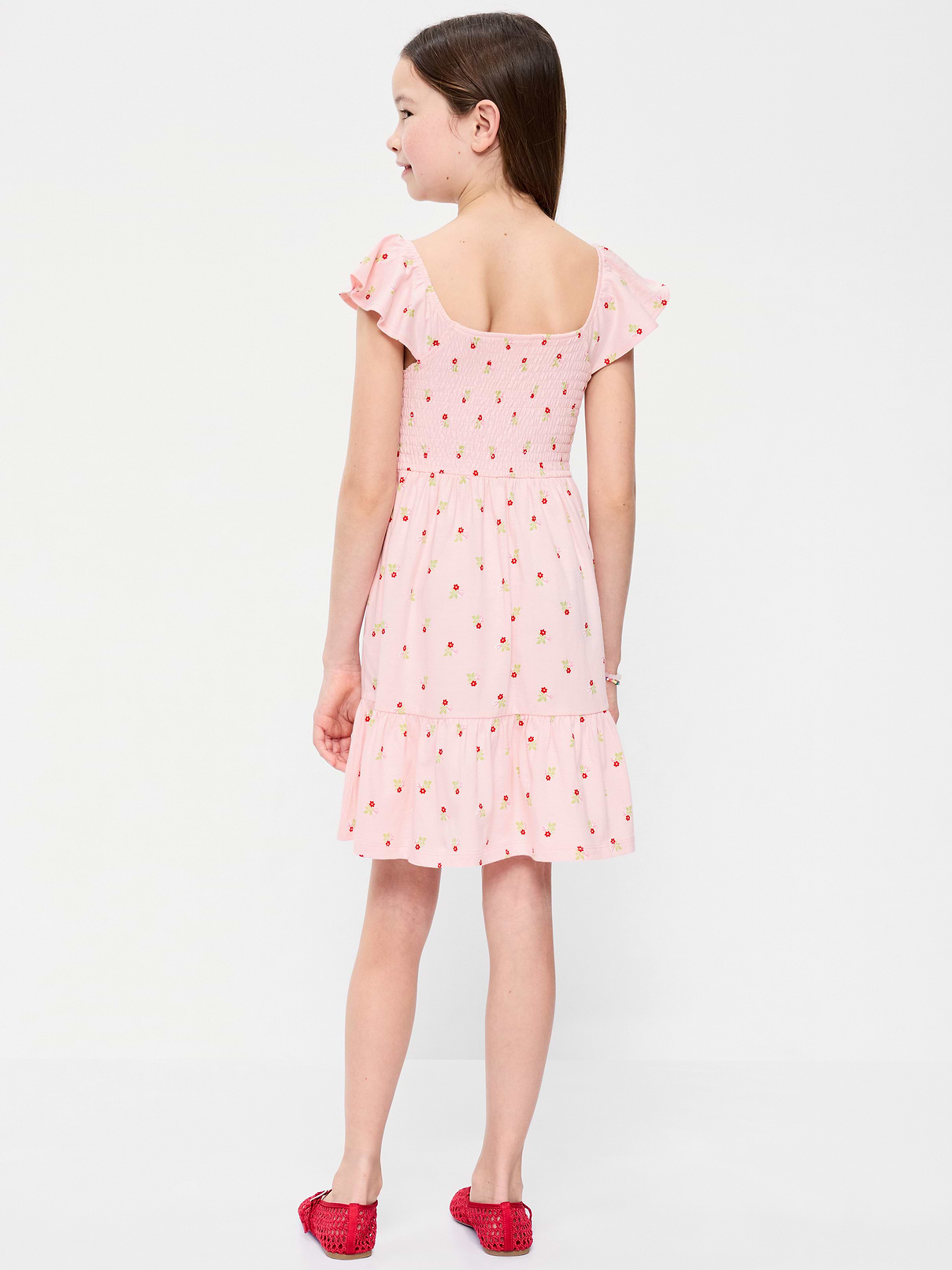 L'image numéro 2 présente Robe à smocks ajustée et évasée à motif pour fille