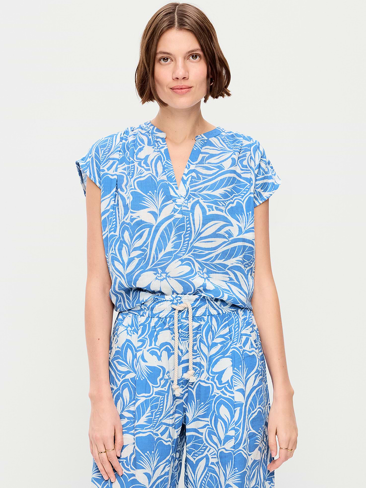 Image number 1 showing, Short-Sleeve Crinkle Gauze Popover Top
