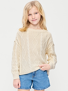 Image number 1 showing, Oversized Long-Sleeve Cable-Knit Sweater for Girls
