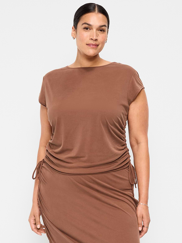 Cap-Sleeve Shirred Side Top