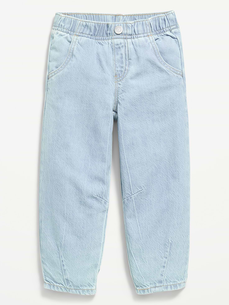 Image 1 of 2, high rise, elasticized waistband, faux fly, scoop pockets, patch pockets at back, barrel leg, Product #877150