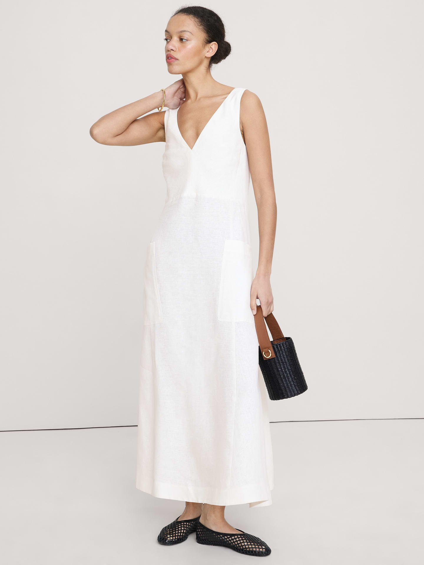 Image number 1 showing, Linen Pocket Maxi Dress