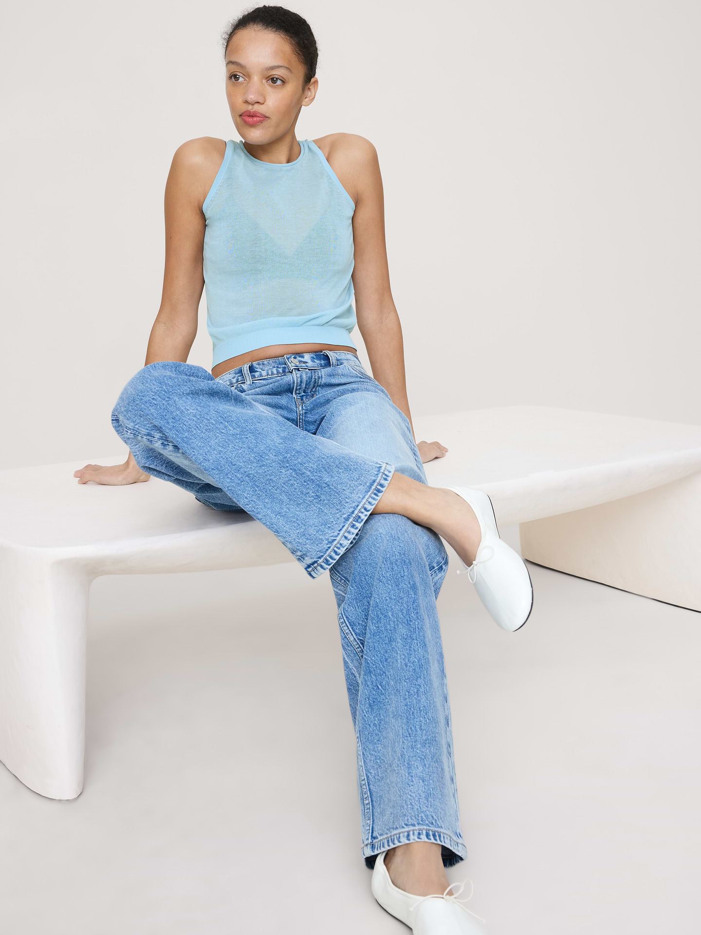 Image number 1 showing, Sheer Ultra-Fine Cotton Sweater Tank