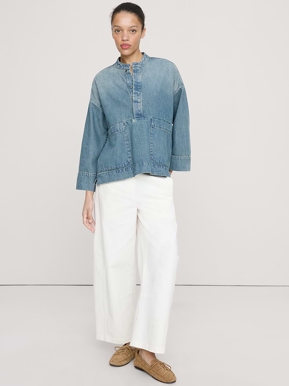 Denim Popover Top