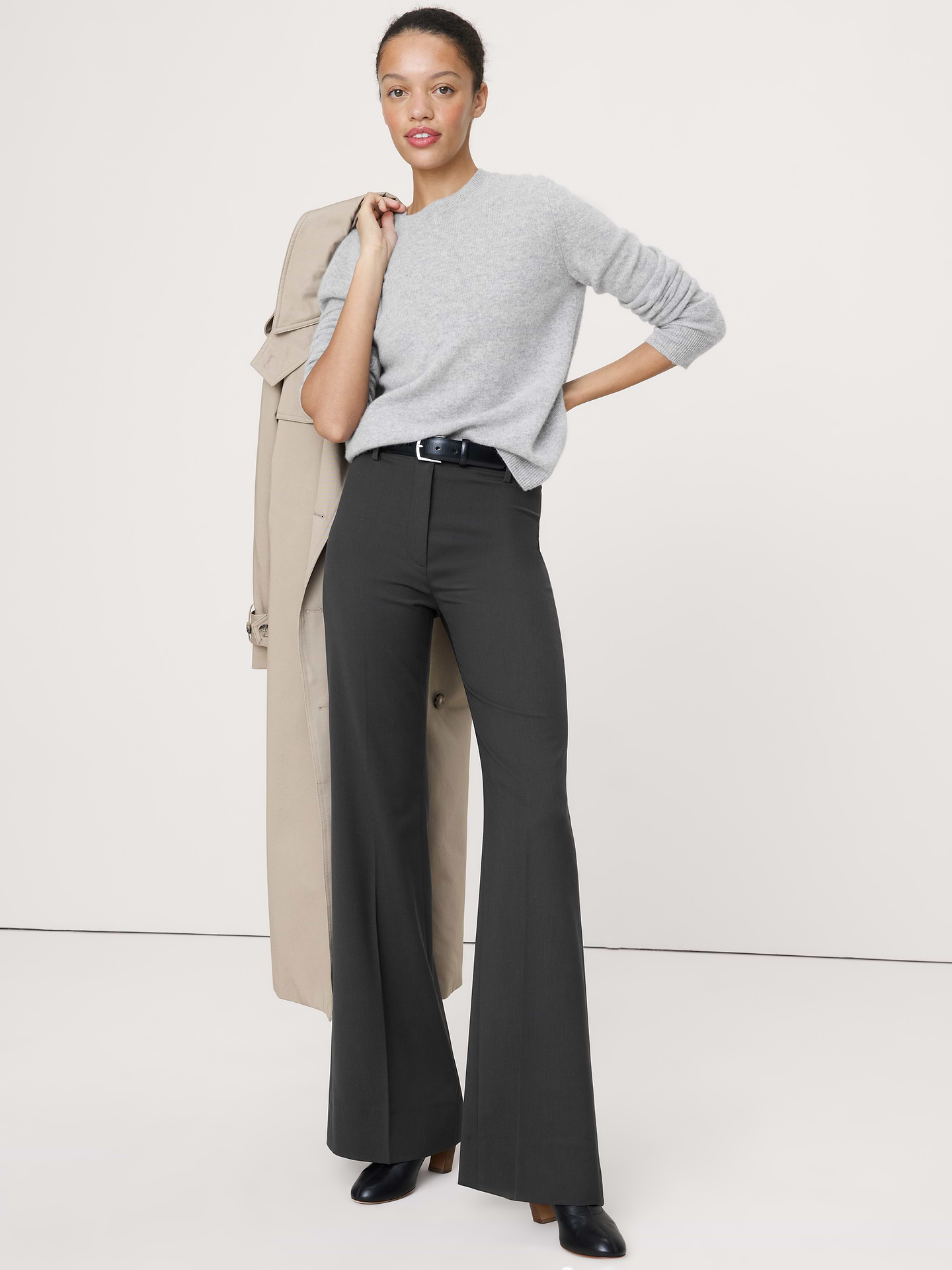 Image number 1 showing, Ultra High-Rise Flare Italian Lightweight Wool Pant