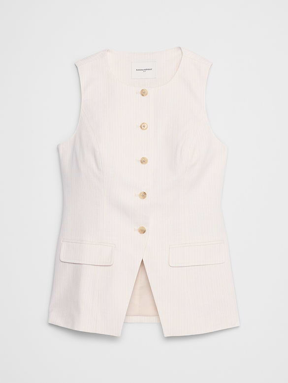 Linen-Blend Long Cutaway Vest