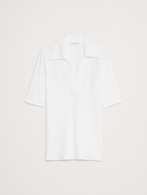Ribbed Elbow-Sleeve Polo