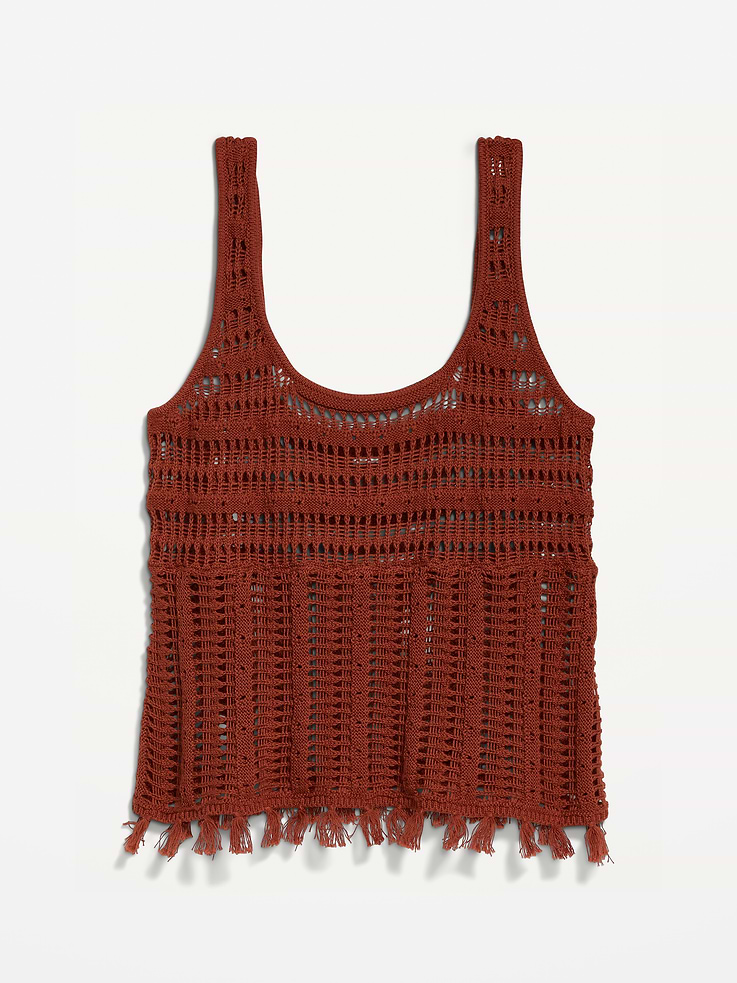 Image number 4 showing, Open-Weave Seaside Cotton Fringe Tank Top