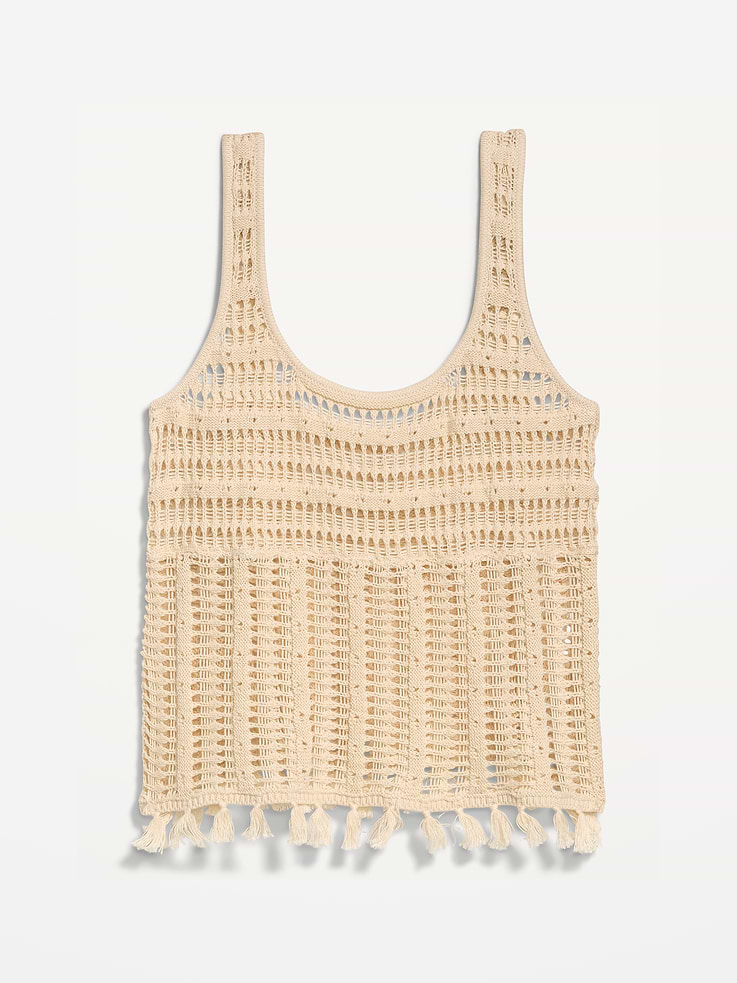 Image number 4 showing, Open-Weave Seaside Cotton Fringe Tank Top