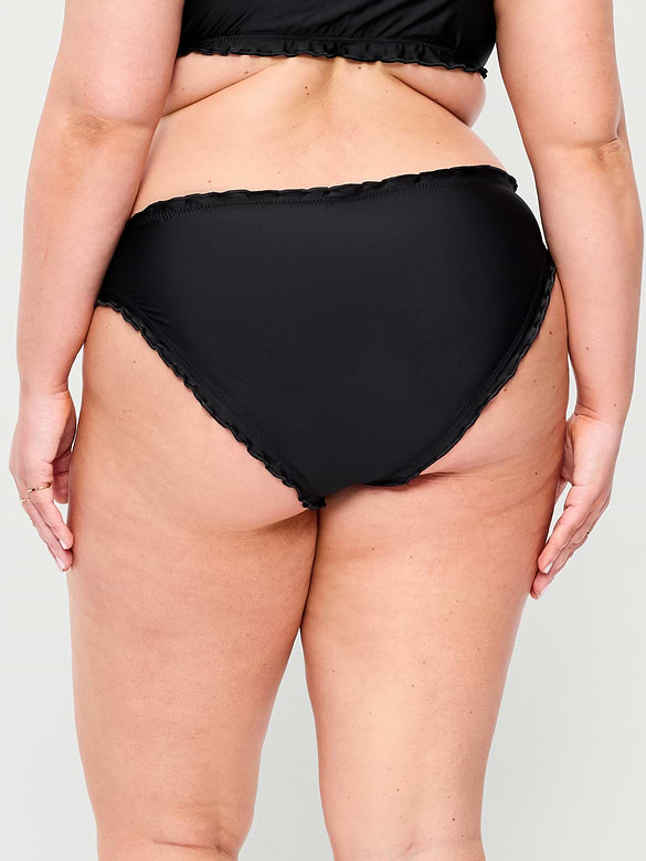 Mid-Rise Ruffle Trim Swim Bottoms