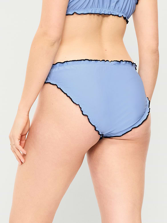 Mid-Rise Ruffle Trim Swim Bottoms