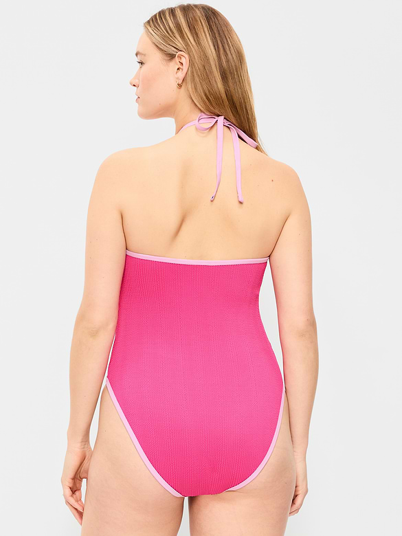 Ribbed V-Neck Halter One-Piece Swimsuit