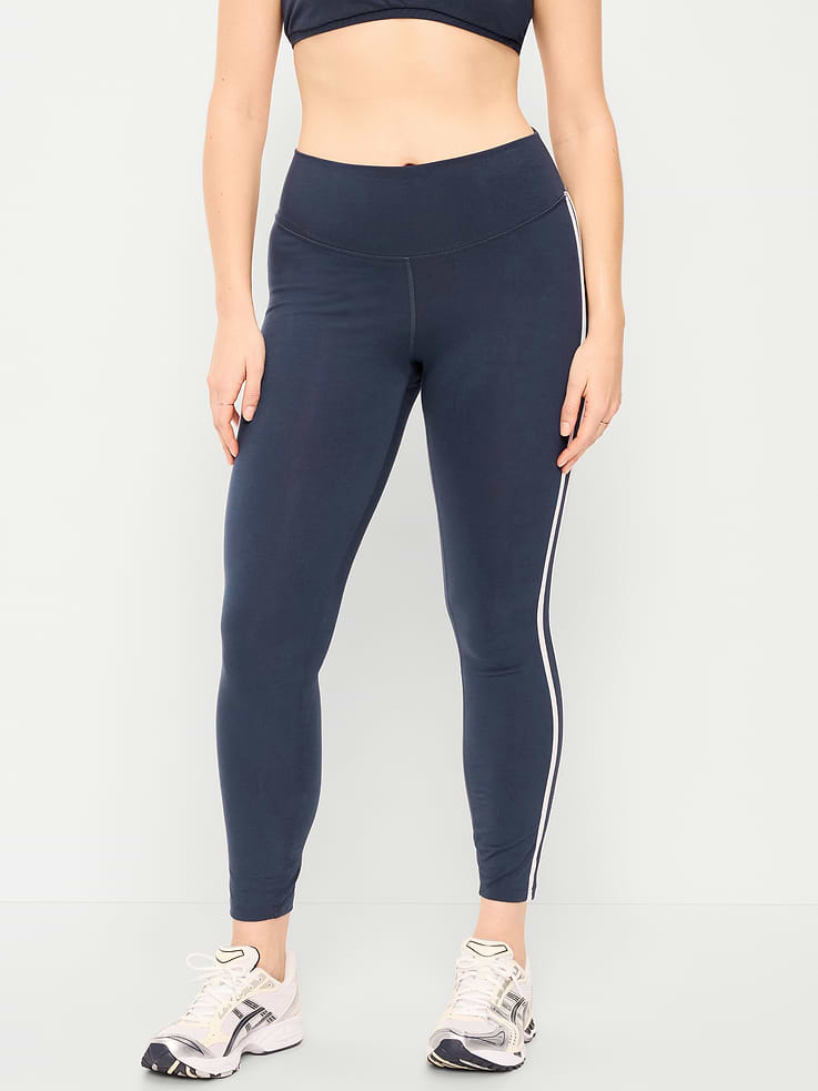 L'image numéro 5 présente Legging à rayures latérales en coton à taille haute longueur 7/8 PowerChill