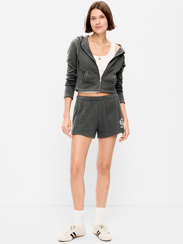 Short ample en denim à taille haute à logo, entrejambe de 7,5 cm