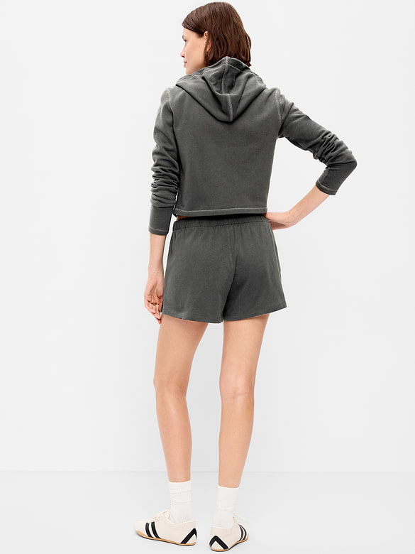 Short ample en denim à taille haute à logo, entrejambe de 7,5 cm