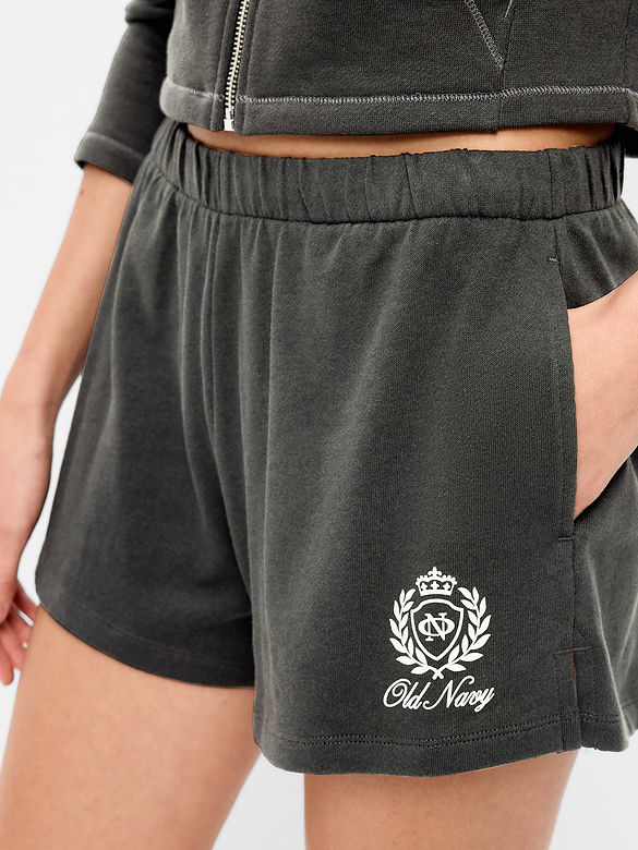 Short ample en denim à taille haute à logo, entrejambe de 7,5 cm