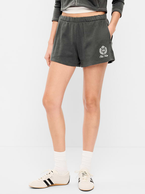 Short ample en denim à taille haute à logo, entrejambe de 7,5 cm