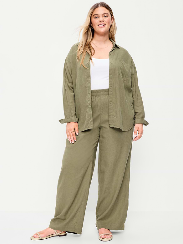 High-Waisted Linen-Blend Super Wide-Leg Pants