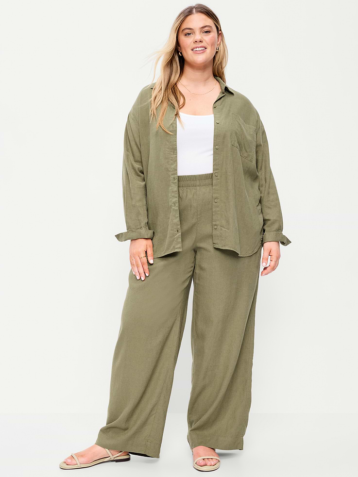 Image number 8 showing, High-Waisted Linen-Blend Super Wide-Leg Pants