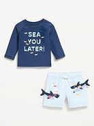 Image number 2 showing, Long-Sleeve Rashguard Swim Top and Trunks Set for Baby