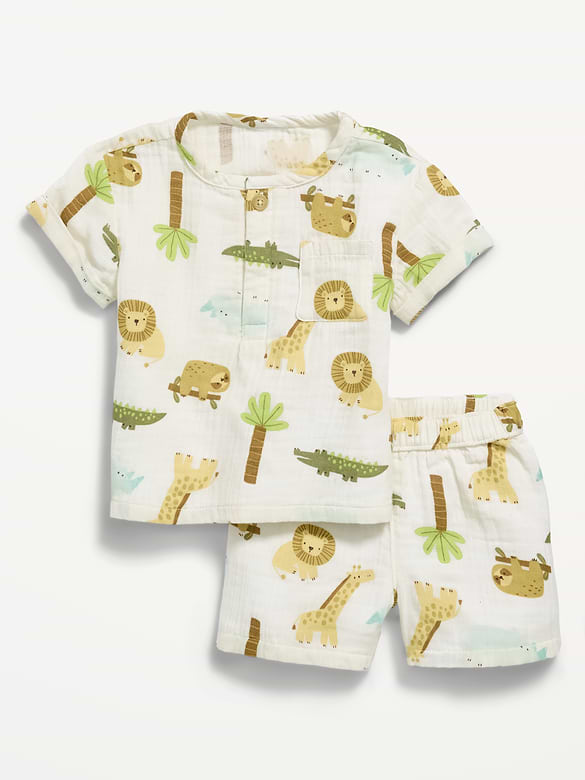 Double-Weave Pocket T-Shirt and Shorts Set for Baby