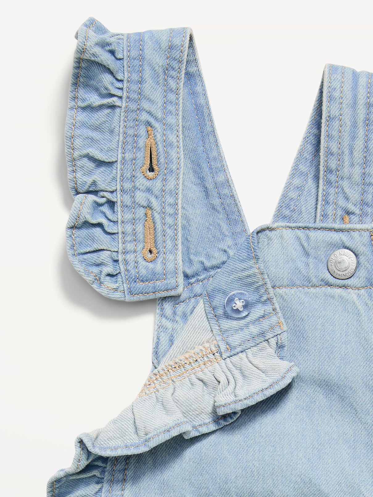 Image number 2 showing, Ruffle-Trim Jean One-Piece Romper for Baby