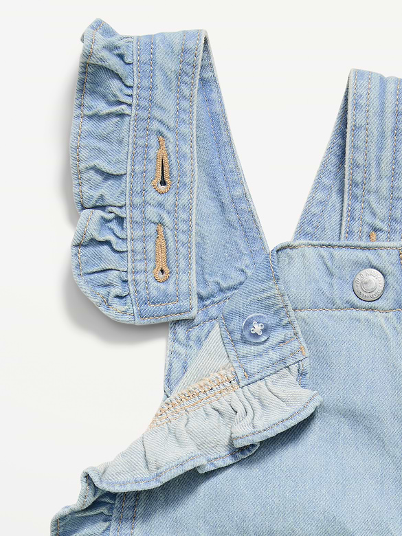 Ruffle-Trim Jean One-Piece Romper for Baby