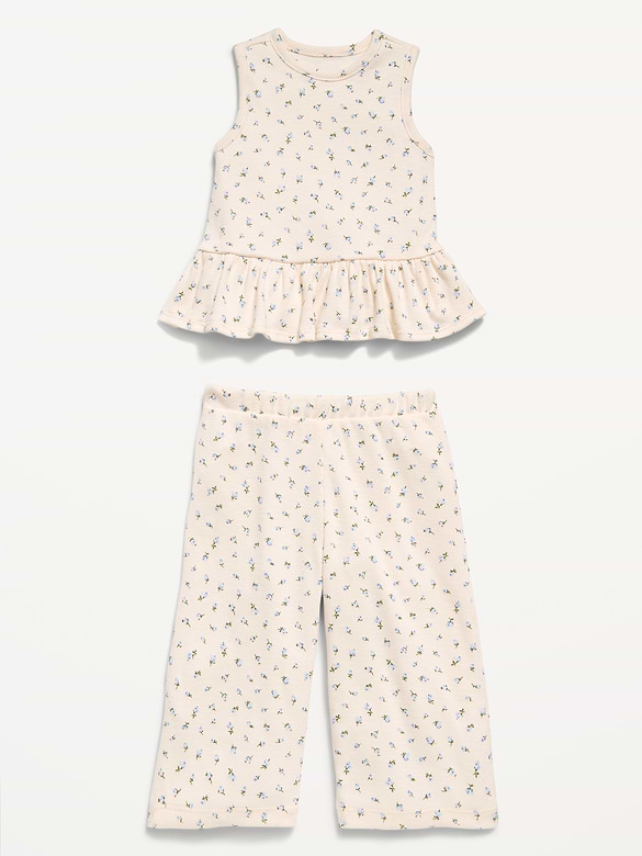 Sleeveless Ribbed Peplum Top and Pants Set for Baby