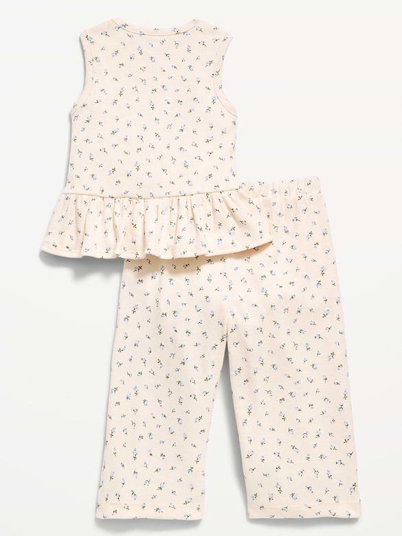 Sleeveless Ribbed Peplum Top and Pants Set for Baby