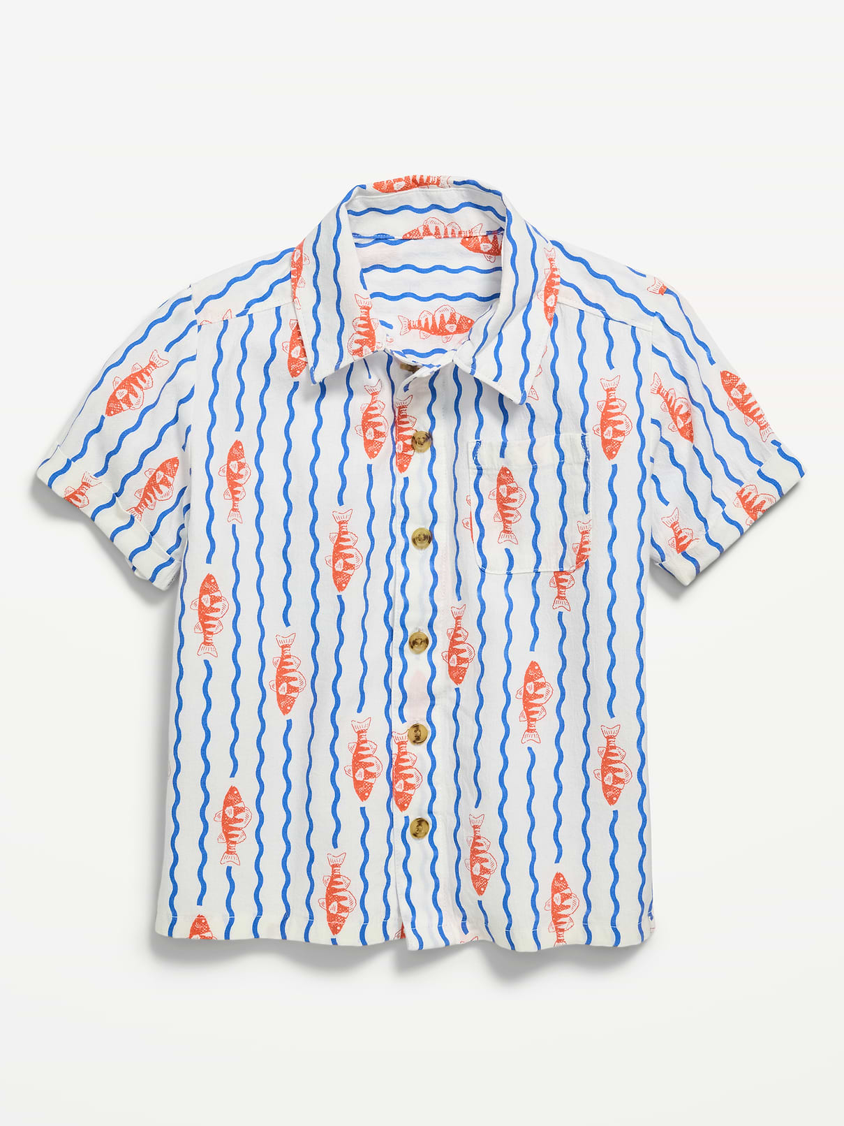 L'image numéro 1 présente Chemise en tissu froissé à motif à poche et à manches courtes pour tout-petit