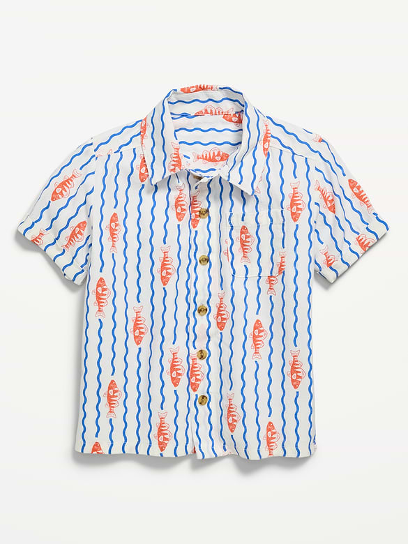 Printed Short-Sleeve Crinkled Pocket Shirt for Toddler Boys