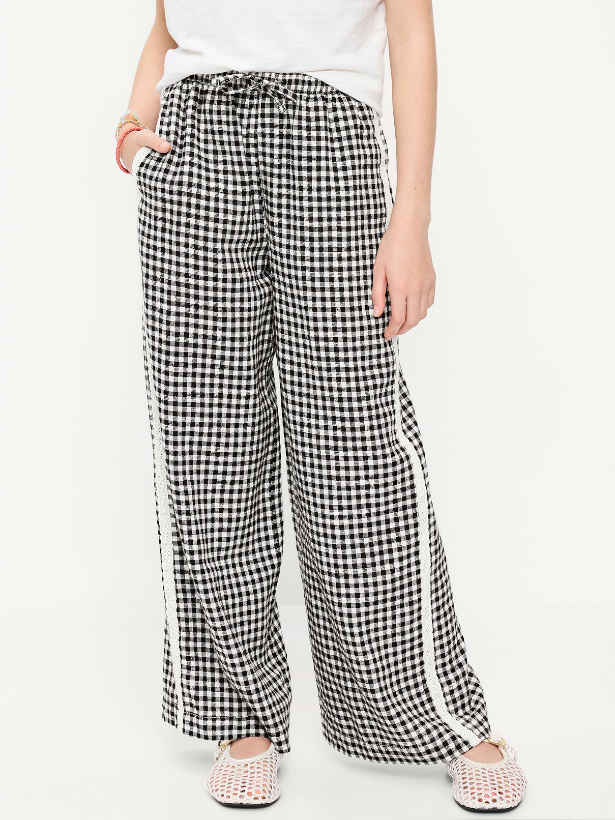 Image number 1 showing, Lace-Trim Linen-Blend Pants for Girls