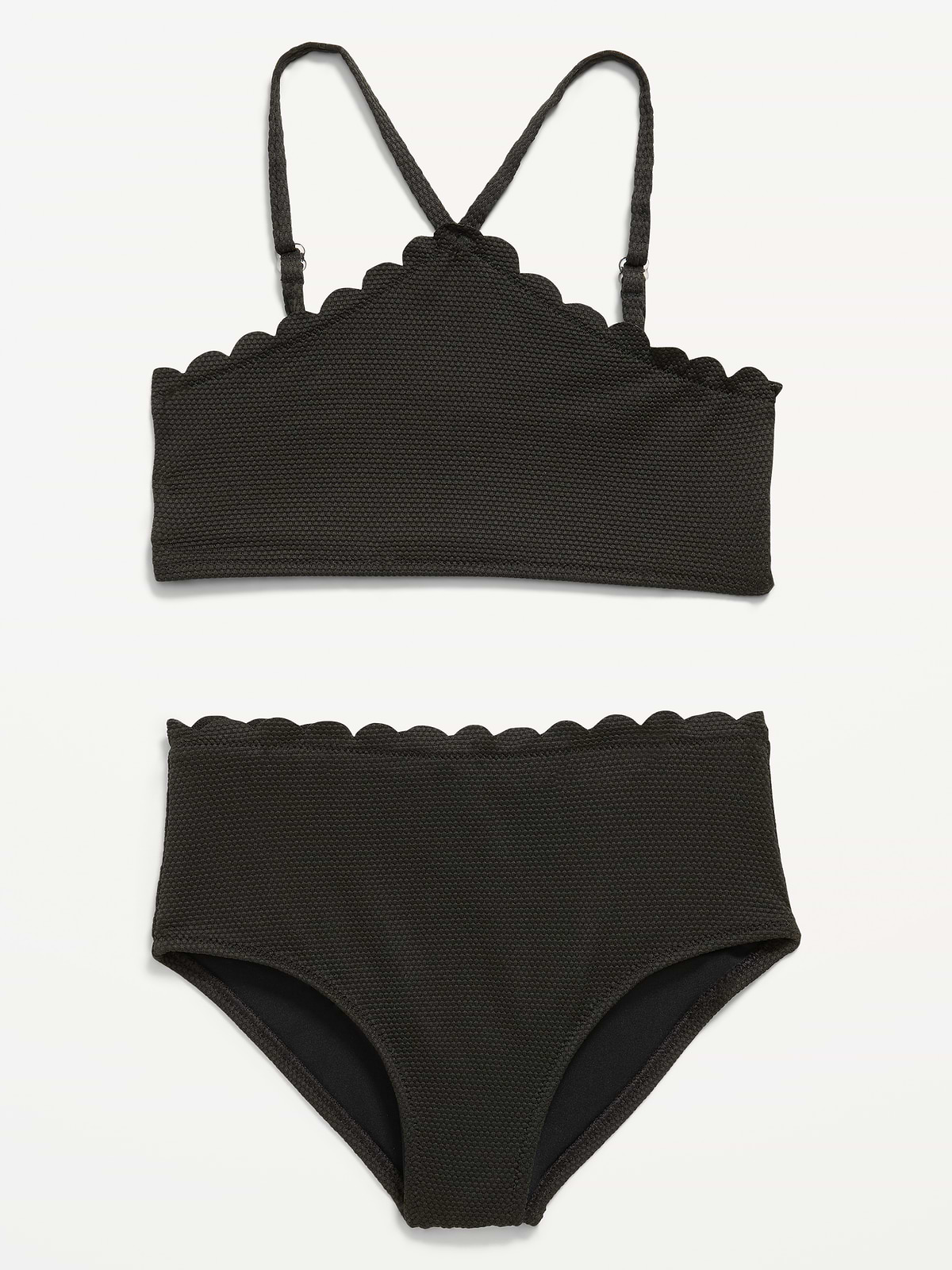 Textured Scallop-Trim Halter Swim Set for Girls
